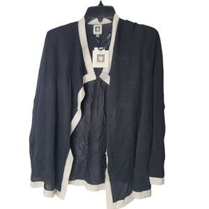 Anne Klein Angled Cardigan Lightweight Black White Trim NEW $109 Womens SMALL